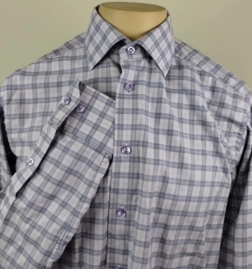 Eton Contemporary Mens Light Purple Check Button Up Dress Shirt Size 15.5 - 39